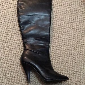 Black below knee leather boots